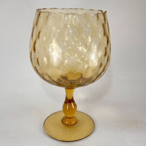 Vtg Empoli Brandy Sniffer Amber Glass Diamond Block Optic Footed Barware Italy